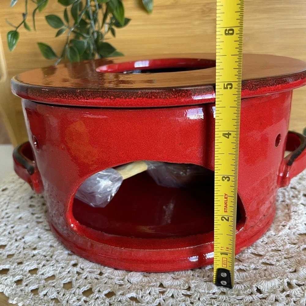Mamma Ro Italy Terracotta Fondue Pot warmer Base Red Glazed Pottery Rechaud 9